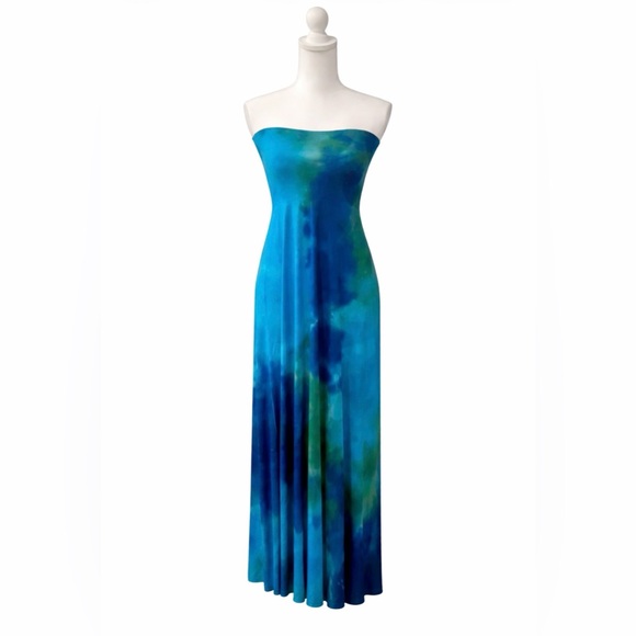 Lucky Brand Dresses & Skirts - Lucky Brand Blue Tie-Dye Strapless Maxi Dress Convertible Skirt XS S
